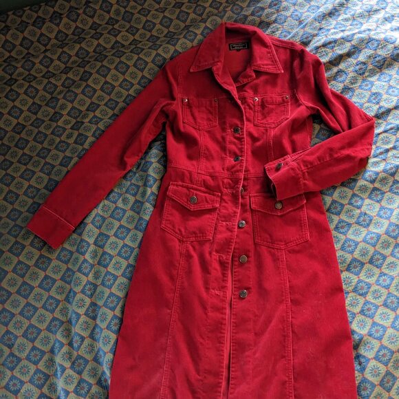 Vintage red corduroy duster jacket Sz XS - Picture 3 of 8